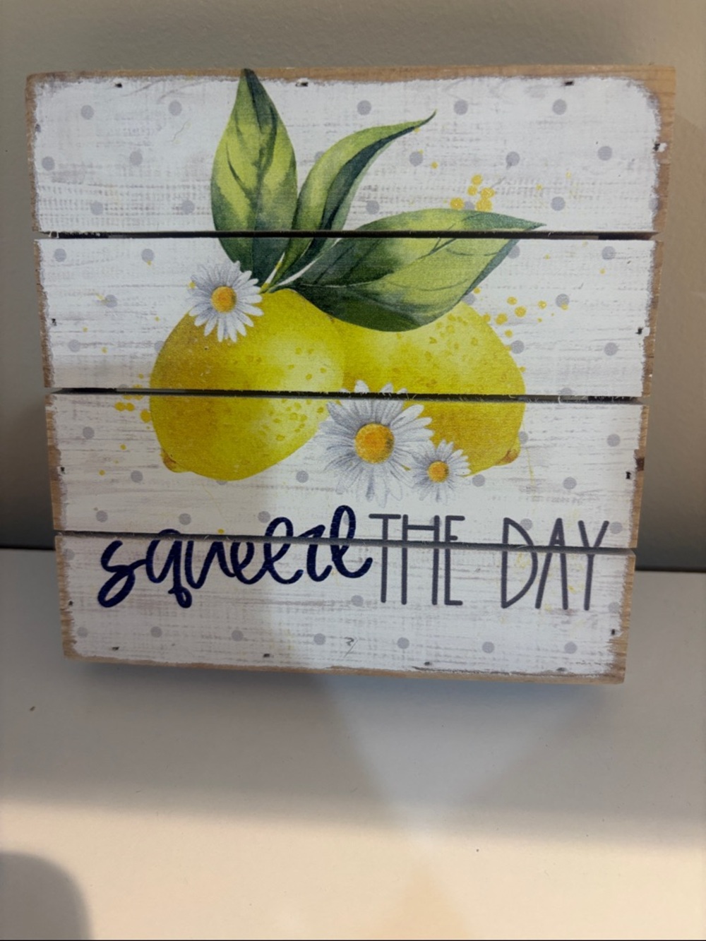 Squeeze the Day Lemon Wood Wall Plaque - Yellow